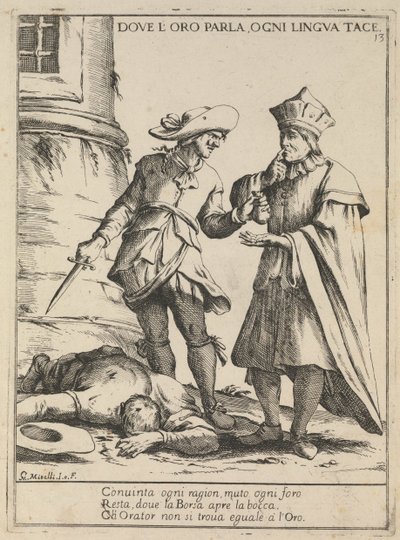 Tam, gdzie przemawia złoto, milczy każdy język. Tam, gdzie mówią, każdy język milczy, 1678 autorstwa Giuseppe Maria Mitelli