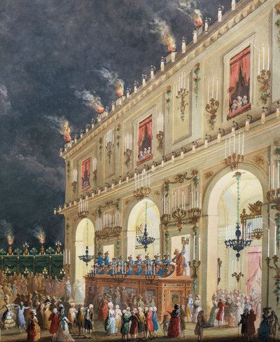 Uroczystość w Cascine ku czci Ferdynanda III, Nocny koncert na dziedzińcu kasyna autorstwa Giuseppe Maria Terreni