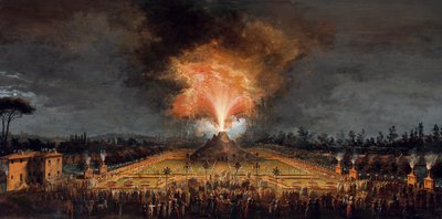 Uroczystość w Cascine ku czci Ferdynanda III, wulkan nocą autorstwa Giuseppe Maria Terreni