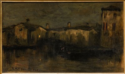 Krajobraz z domami (olej na tekturze) autorstwa Giuseppe Miti Zanetti