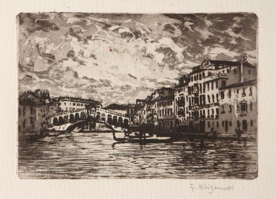 Most Rialto w Wenecji (akwaforta i akwatinta na białym papierze) autorstwa Giuseppe Miti Zanetti