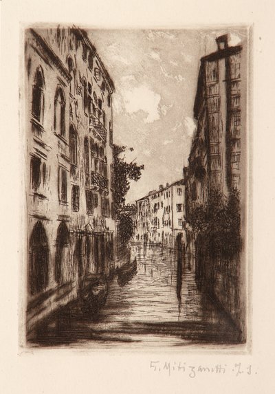 Kanał Wenecki (akwaforta na białym papierze) autorstwa Giuseppe Miti Zanetti