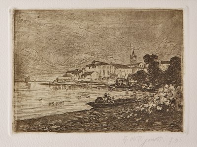 Laguna Wenecka (akwaforta i akwatinta na białym papierze) autorstwa Giuseppe Miti Zanetti