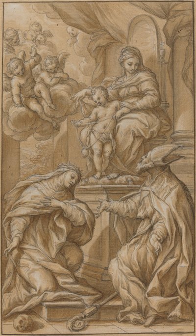 Madonna z Dzieciątkiem na tronie adorowana przez dwóch świętych autorstwa Giuseppe Nicola Nasini