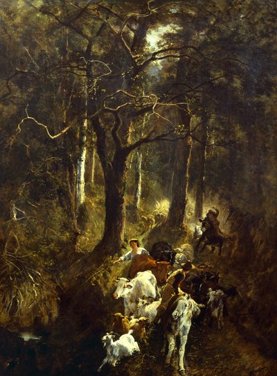 Wypas w Fontainebleau, Giuseppe Palizzi (1812-1888). autorstwa Giuseppe Palizzi