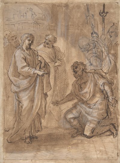 Chrystus i Centurion recto, Postać machająca do odlatującego statku odw., b.d. autorstwa Giuseppe Passeri