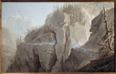 Pierwsza kampania włoska (1796-1797): „” Francuzi z armii Napoleona Bonaparte (1769-1821) zmuszają wroga do porzucenia ufortyfikowanego zbezczeszczenia La Clusse (Cluse) w Dolinie Aosty w dniu 21.05.2018 r. „” Akwarela autorstwa Giuseppe Pietro Bagetti (17 autorstwa Giuseppe Pietro Bagetti