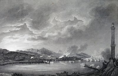 Bombardowanie Genui przez flotę angielską, 25 maja 1800, staloryt wg rysunku Giuseppe Pietro Bagetti (1764-1831), Paryż autorstwa Giuseppe Pietro Bagetti