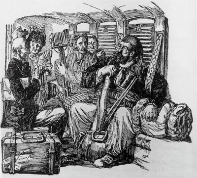 Tartarin w karetce dla Tartarin on the Alps, Alphonse Daudet, Mediolan autorstwa Giuseppe Porcheddu
