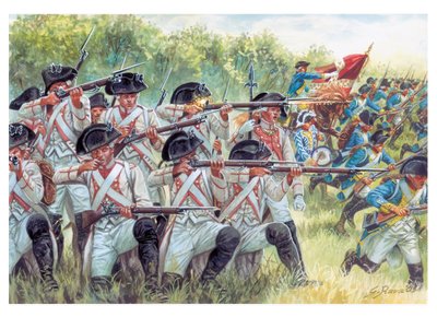 Wojna o niepodległość Stanów Zjednoczonych: francuskie regimenty walczące z amerykańskimi - ilustracja autorstwa Giuseppe Ravy autorstwa Giuseppe Rava