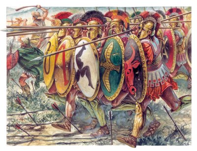 Starożytna Grecja: hoplici, piechota ciężkozbrojna - Starożytna Grecja: hoplici - Ilustracja autorstwa Giuseppe Rava autorstwa Giuseppe Rava
