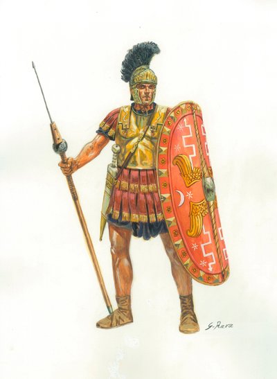 Starożytny Rzym: żołnierz Gwardii Pretoriańskiej - Gwardia Pretoriańska - Ilustracja Giuseppe Rava autorstwa Giuseppe Rava