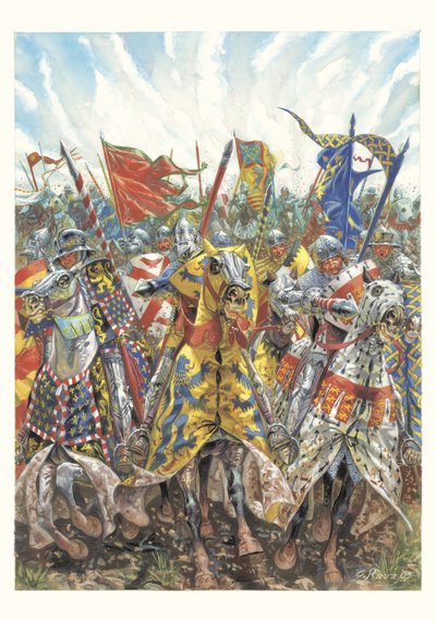 Szarża francuskich rycerzy w bitwie pod Azincourt (25 października 1415) autorstwa Giuseppe Rava