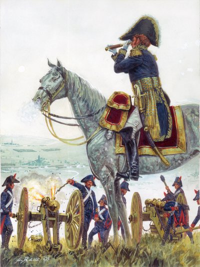 Pierwsze Cesarstwo: "Generał Michel Marie Claparede w bitwie pod Austerlitz w 1805 roku" Pierwsze Cesarstwo: francuski generał Michel Marie Claparede podczas bitwy pod Austerlitz w 1805 roku - Ilustracja Giuseppe Rava autorstwa Giuseppe Rava