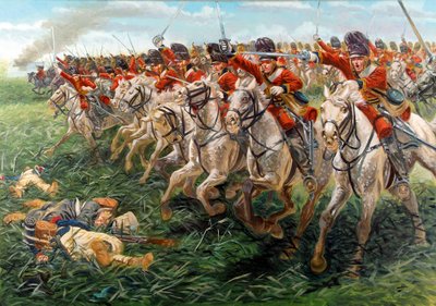 Pierwsze Imperium: Szarża Royal Scots Greys, szkockiego pułku dragonów, Waterloo autorstwa Giuseppe Rava