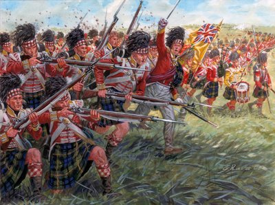 Pierwsze Imperium: Szarża szkockiej piechoty w bitwie pod Waterloo autorstwa Giuseppe Rava