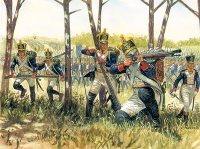 Pierwsze imperium: Francuscy woltyżerowie piechoty - Pierwsze imperium: Francuscy woltyżerowie potyczek - Ilustracja Giuseppe Rava autorstwa Giuseppe Rava