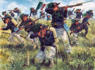 Kampania włoska 1859 r. (druga włoska wojna o niepodległość): bersaglieri (bersaglierzy) armii włoskiej w akcji - Druga włoska wojna o niepodległość (wojna francusko-austriacka, wojna austriacko-sardyńska, wojna austriacko-piemoncka lub włoska wojna 1859 r autorstwa Giuseppe Rava
