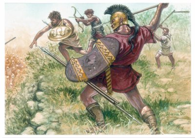 Królestwo Macedonii: żołnierze lekkiej piechoty - Macedonia (starożytne królestwo): żołnierze lekkiej piechoty - Ilustracja autorstwa Giuseppe Rava autorstwa Giuseppe Rava