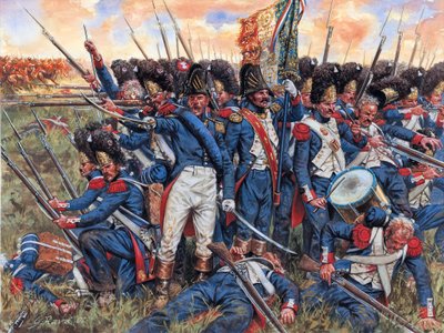Wojna napoleońska: Wielka Armia w bitwie pod Waterloo 18.06.1815 r. zepchnięta w ostatni kąt - Wojna napoleońska: Wielka Armia w bitwie pod Waterloo 18.06.1815 r. zepchnięta w ostatni kąt - Ilustracja Giuseppe Rava autorstwa Giuseppe Rava