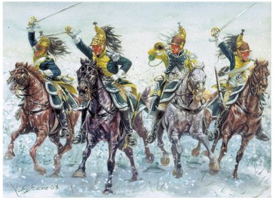 Wojny napoleońskie: angielscy dragoni szarżujący Ilustracja Giuseppe Rava autorstwa Giuseppe Rava