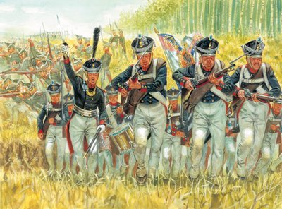 Kampania rosyjska: Rosyjska piechota liniowa przeciwko armii Napoleona I (1769-1821) w 1812 roku - Francuska inwazja na Rosję: Rosyjska piechota cesarska przeciwko wielkiej armii Napoleona I autorstwa Giuseppe Rava