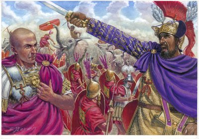 Scypion Afrykański i Hannibal - ilustracja autorstwa Giuseppe Ravy autorstwa Giuseppe Rava