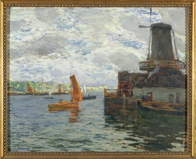 Wiatrak w Dordrecht (olej na karcie) autorstwa Giuseppe Sacheri