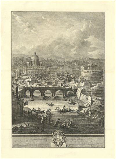 Prospekt Miasta Leonina, który można zobaczyć wraz z Bazyliką Watykańską, Mostem i Castel S. Angelo. autorstwa Giuseppe Vasi