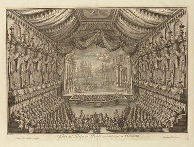 Przedstawienie La Serenata w Pałacu Królewskim w Neapolu par Vasi, Giuseppe (1710-1782). Miedzioryt, rozmiar : 41,5x62 autorstwa Giuseppe Vasi