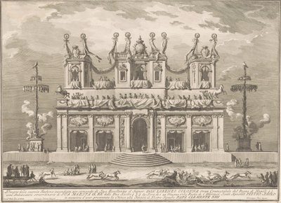 Seconda Macchina dla Chin z 1765 r.: Zdobiona budowla z tyczkami Cockaigne autorstwa Giuseppe Vasi, after Giuseppe Palazzi, after Paolo Posi