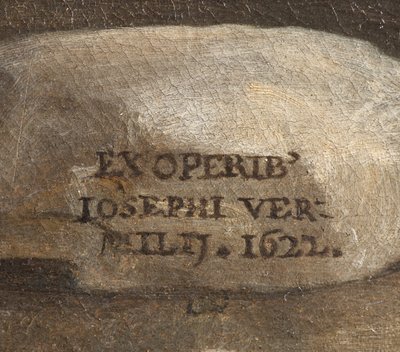 Sygnatura artysty, szopka, detal, 1622 autorstwa Giuseppe Vermiglio