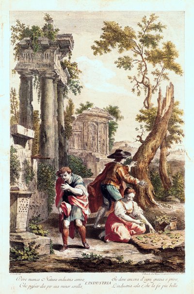 Alegoryczne przedstawienie Przemysłu. Rysunek Giuseppe Zocchi (1711-1767) XVIII wiek. autorstwa Giuseppe Zocchi