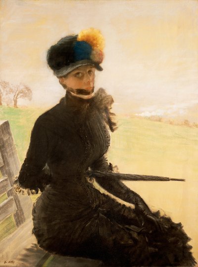 La femme aux pompoms (Kobiety z pomponem), ok.1879 (pastel na płótnie) autorstwa Giuseppe or Joseph de Nittis