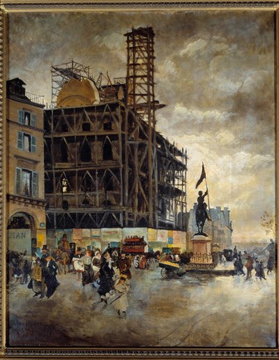 Place de pyramides budowa pawilonu marsjańskiego (Paryż) w 1880 roku. Malarstwo Guiseppe Nittis (1846-1884) Ec. Włochy autorstwa Giuseppe or Joseph de Nittis