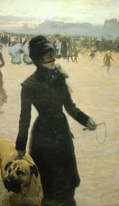 Wracając z Lasku Bulońskiego, Dama z psem autorstwa Giuseppe or Joseph de Nittis