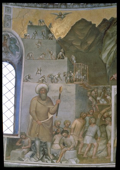 Budowa wieży Babel, 1360-70 autorstwa Giusto di Giovanni de Menabuoi