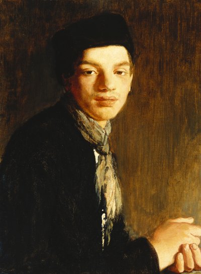 Młodzież, do połowy długości, w czarnym kapeluszu i apaszce, ok. godz. 1911 (olej na płótnie) autorstwa Glyn Warren Philpot