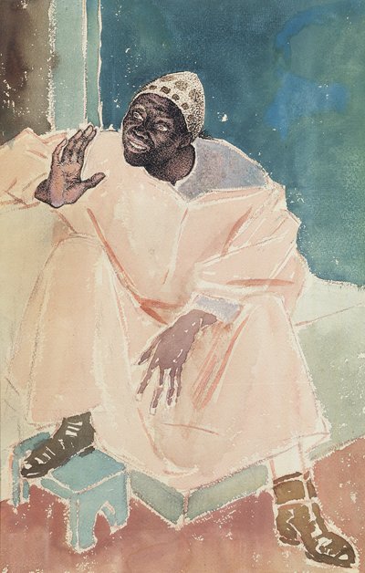 Siedzący Marokańczyk, 1936 (pióro, atrament i toaleta na papierze) autorstwa Glyn Warren Philpot