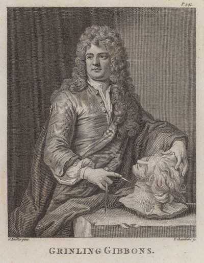 Grinling Gibbons , angielski rzeźbiarz i rzeźbiarz w drewnie (grawerowanie) autorstwa Godfrey (after) Kneller