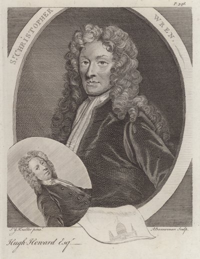 Sir Christopher Wren, angielski architekt i Hugh Howard, angielski artysta i kolekcjoner (grafika) autorstwa Godfrey (after) Kneller