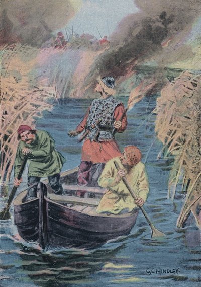Tutaj Wake podpala szuwary autorstwa Godfrey C. Hindley