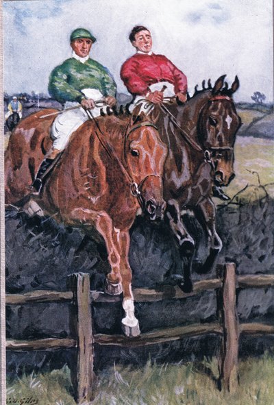 Jak pokonaliśmy faworyta: Szyja za szyję, z wierszy Adama Lindsaya Gordona wydanych przez T.N. Foulis, 1912 autorstwa Godfrey Douglas Giles
