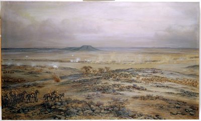 Atak na siły Cronje w Vedute Drift niedaleko Paardeberg, 1900 autorstwa Godfrey Douglas Giles