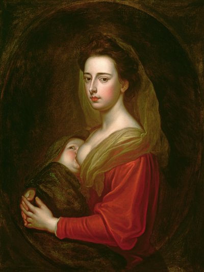 Portret Lady Mary Boyle (1566-1673) i jej syna Charlesa Boyle (zm.1720) (olej na płótnie w malowanym owalu) autorstwa Godfrey Kneller