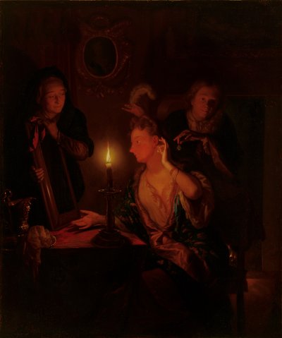 Pani w lustrze przy świecach autorstwa Godfried Schalcken