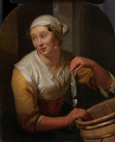 Kobieta sprzedająca śledzie autorstwa Godfried Schalcken