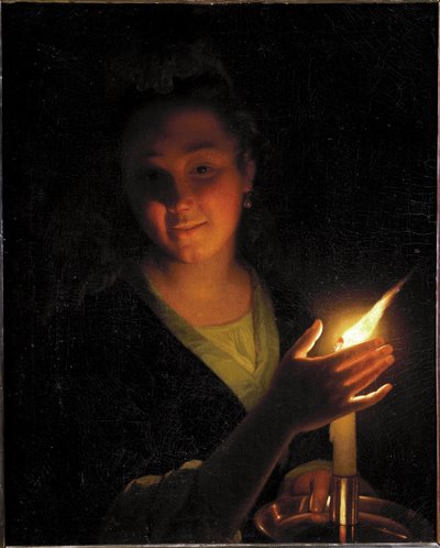 Kobieta ze światłem (olej na płótnie) autorstwa Godfried Schalcken