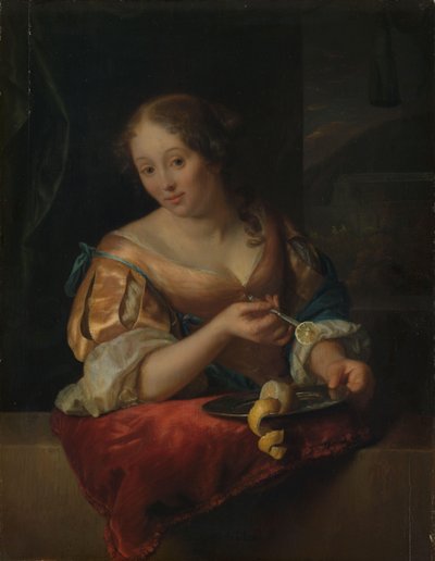 Młoda kobieta z cytryną autorstwa Godfried Schalcken