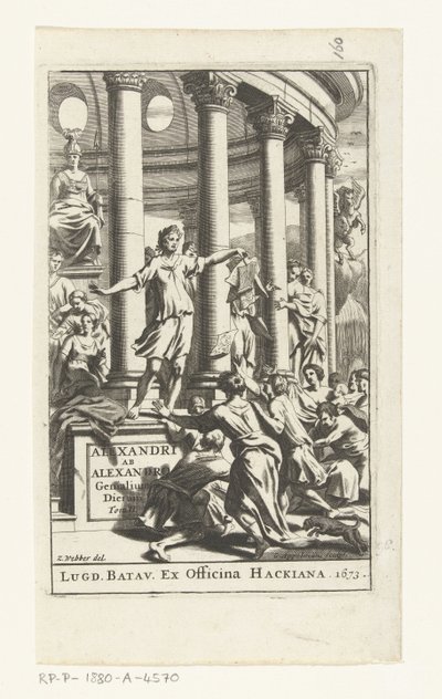 Titelpagina voor Alexander ab Alexander, Genialium dierum, deel 2, 1673 autorstwa Gonsales Appelmans (attributed to)